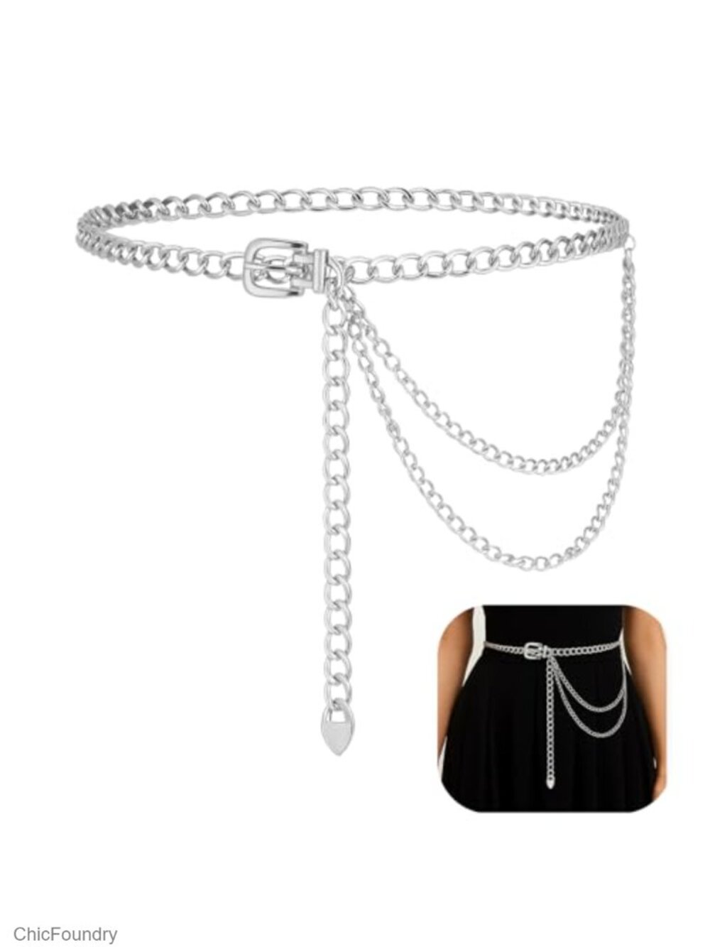 Punk Waist Chain Belt Multilayer Metal Body Chain for Women Dresses Jeans